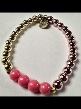 Erimish Pink, Gold and Rose Gold Beaded Stretch Bracelet
